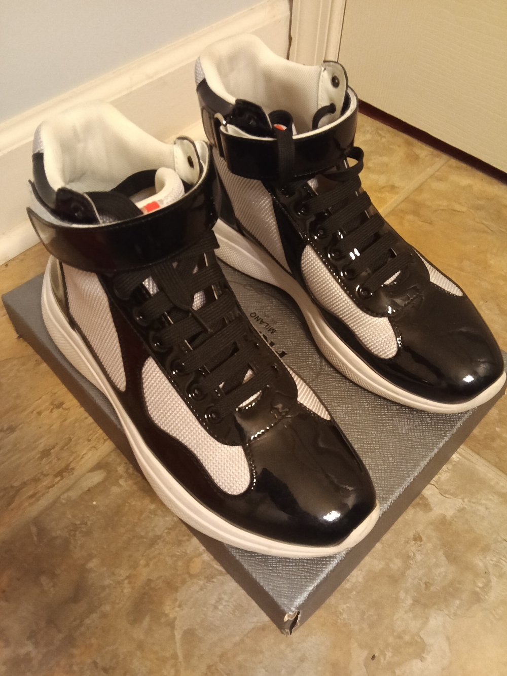 Prada Black and White Men’s High-Top Sneakers